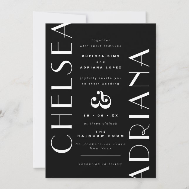 Invitation Typographie élégante Noir Blanc Décontracté Mariag (Devant)