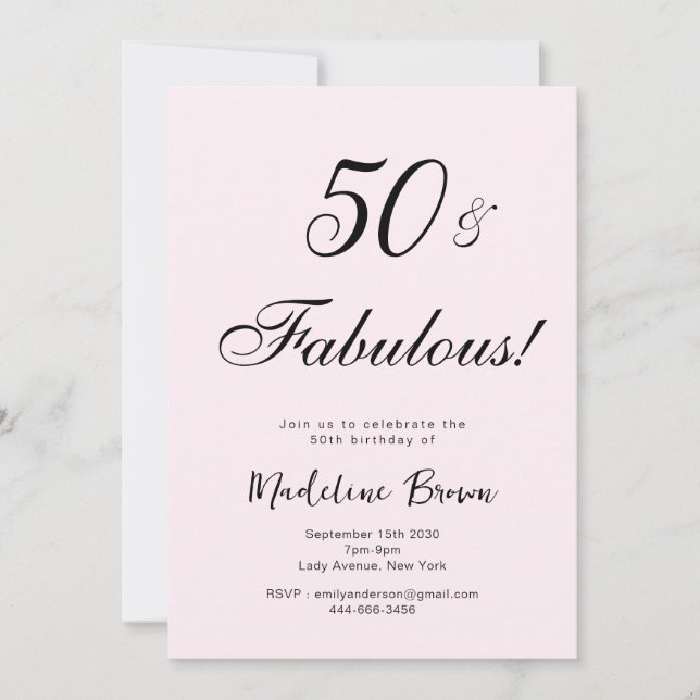 Invitation Typographie élégante Pink Black 50e anniversaire (Devant)