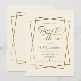 Invitation Typographie en faux or moderne ivoire Sweet 16