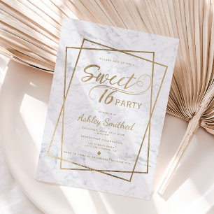 Invitation Typographie en faux or moderne marbre Sweet 16