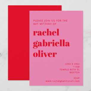 Invitation Typographie en gras Bat mitzvah moderne rose et ro
