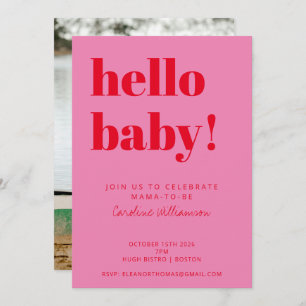 Invitation Typographie en gras rose rouge moderne Baby shower