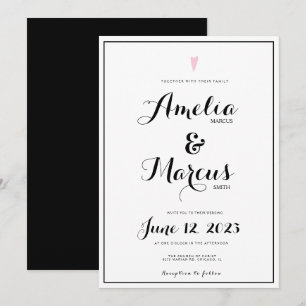 Invitation Typographie en noir blanc Mariage de coeur