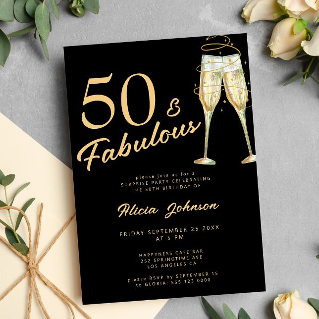 Invitation Typographie en or noir cinquante fabuleux 50e anni (Créateur téléchargé)