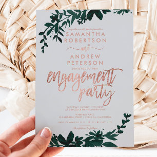 Invitation Typographie en or rose Floral gris engagement