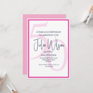 Invitation Typographie Féminine Moderne Rose 50e Anniversaire