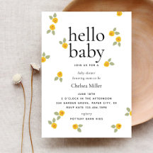 Typographie Floral Jaune Bonjour Baby shower