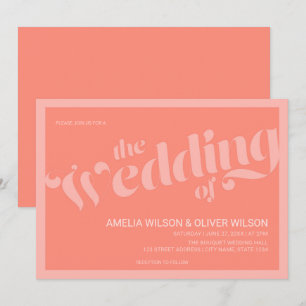 Invitation Typographie florissante Coral Saumon Mariage