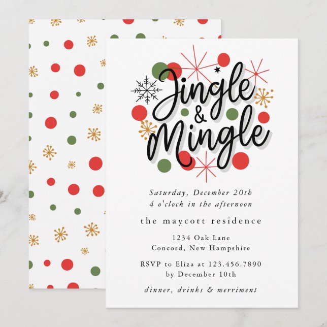 Invitation Typographie Fun Jingle et Mingle Christmas Party (Devant / Derrière)