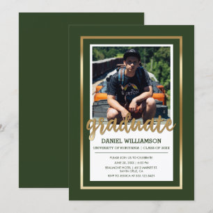 Invitation Typographie Gold & Dark Green  Diplôme photo