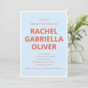 Invitation Typographie Gras Bleu Foncé Orange Bar Mitzvah