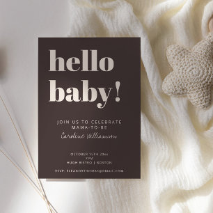 Invitation Typographie Gras Marron Moderne Baby Shower Mignon