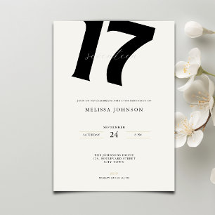 Invitation Typographie Gras Minimaliste 17e Anniversaire 