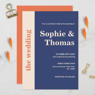 Invitation Typographie Gras Moderne Bleu Marine Orange Mariag
