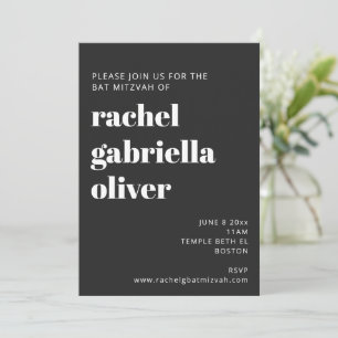 Invitation Typographie Gras Noir Bat mitzvah moderne