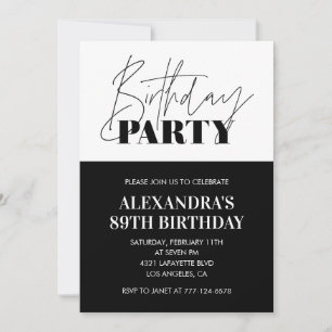 Invitation Typographie gras noir et blanc 89e anniversaire