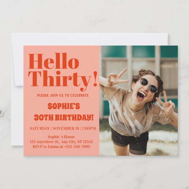 Invitation Typographie Gras Orange Rose Moderne 30e Anniversa (Devant)
