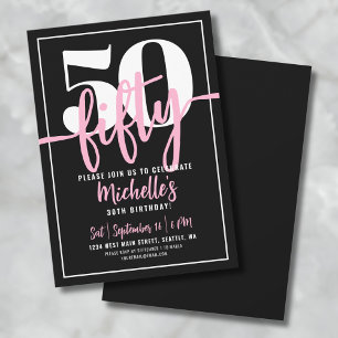 Invitation Typographie Gras Rose Moderne 50e Anniversaire