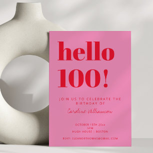 Invitation Typographie Gras Rose Rouge Moderne 100e Anniversa