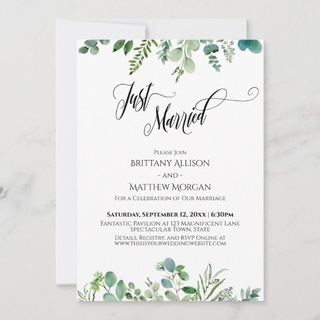 Invitation Typographie Jeune Marié Eucalyptus Verdure (Devant)