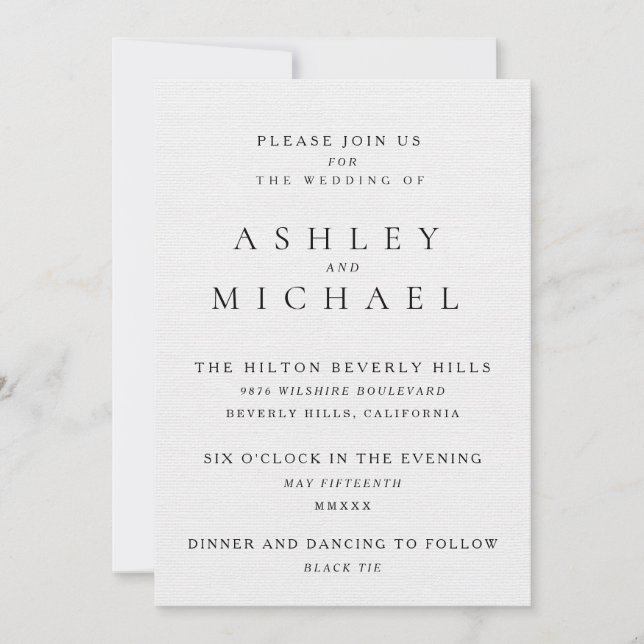 Invitation TYPOGRAPHIE LUXE ÉLÉGANTE Mariage noir et blanc (Devant)