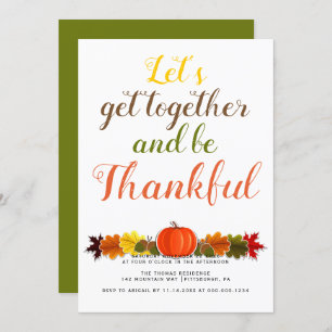 Invitation Typographie manuscrite citrouille feuilles Thanksg