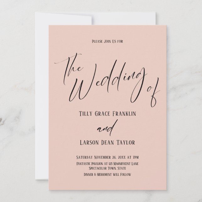 Invitation Typographie Manuscrite Simple Le Mariage de Blush (Devant)