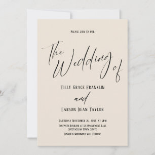 Invitation Typographie Manuscrite Simple Le Mariage de Crème