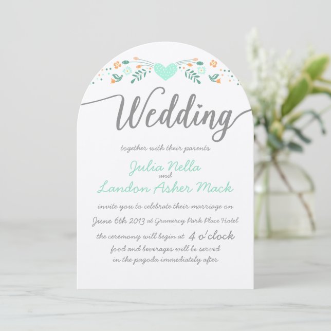 Invitation Typographie mariage Folk Art Floral Mariage invite (Debout devant)