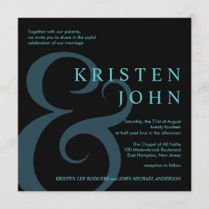 Invitation Typographie Mariage moderne Turquoise Bleu noir