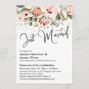 Invitation Typographie Mariée Blush Floral Gold Confetti