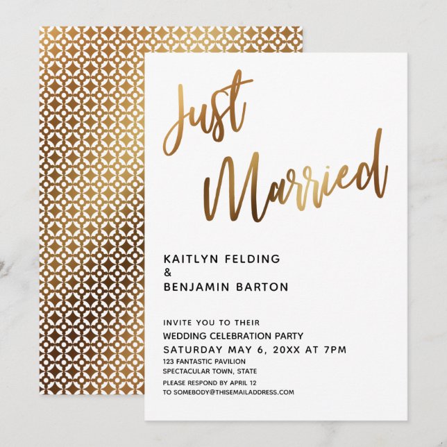 Invitation Typographie Mariée Réception de mariage d'or (Devant / Derrière)