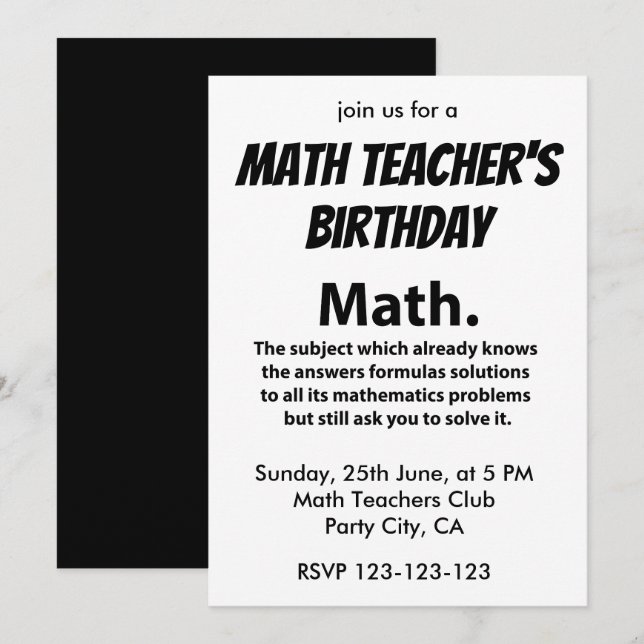 Invitation Typographie mathématique Enseignants mathématiques (Devant / Derrière)