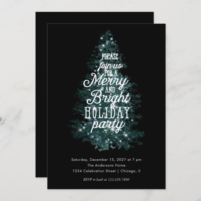Invitation Typographie Merry et Bright Holiday Party (Devant / Derrière)