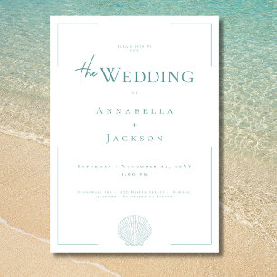 Invitation Typographie minimale Aqua & White Shell Mariage