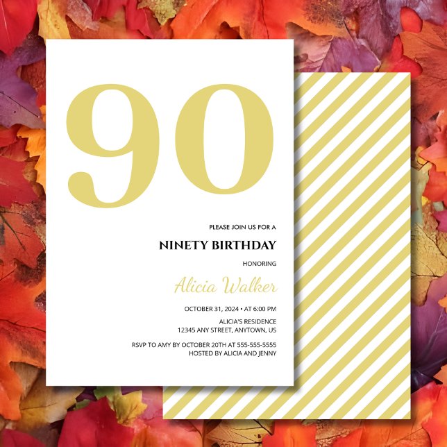 Invitation Typographie minimale de l'or blanc Anniversaire (Créateur téléchargé)