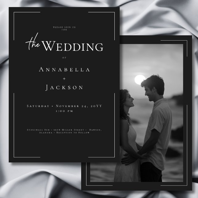 Invitation Typographie minimale Mariage photo noir et blanc (Minimal Typography Black & White Photo Wedding Invitation)
