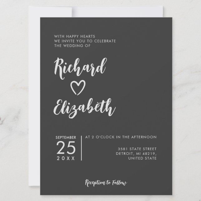 Invitation Typographie minimale Nettoyer Mariage moderne fonc (Devant)