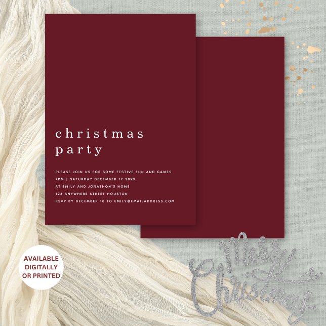 Invitation Typographie minimale Noël Fête Bourgogne (Frotn and back view. Available digitally or printed.)