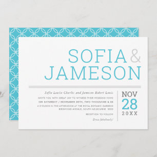 Invitation TYPOGRAPHIE MINIMALE simple moderne bleu turquoise