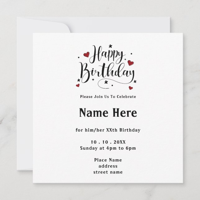 Invitation Typographie minimaliste Calligraphie Anniversaire (Devant)