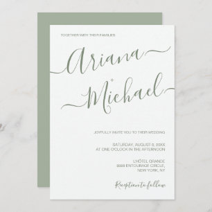 Invitation Typographie minimaliste chic Mariage vert Sage