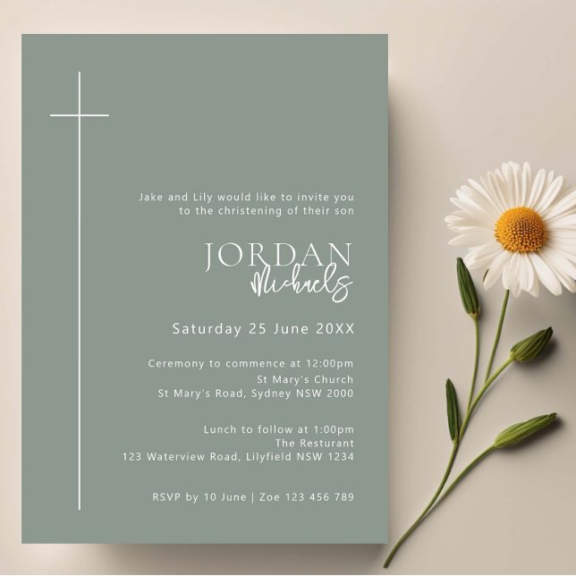 Invitation Typographie minimaliste croiser arche baptême (Créateur téléchargé)