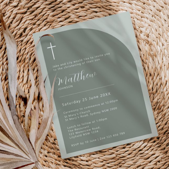 Invitation Typographie minimaliste croiser arche baptême (Créateur téléchargé)