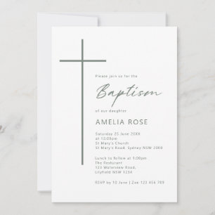Invitation Typographie minimaliste croix baptême