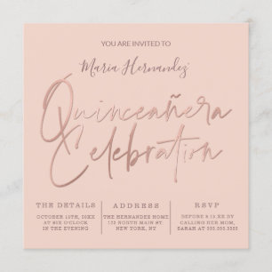 Invitation Typographie minimaliste de l'or rose Quinceañera