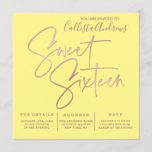 Invitation Typographie minimaliste de rose jaune or doux 16
