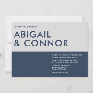 Invitation Typographie minimaliste moderne Mariage gris bleu 
