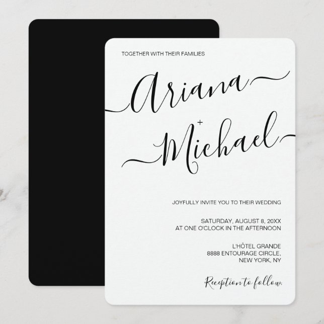Invitation Typographie minimaliste moderne Mariage noir blanc (Devant / Derrière)