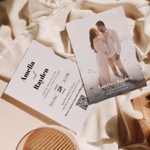 Invitation Typographie minimaliste moderne Photo Code Qr Mari